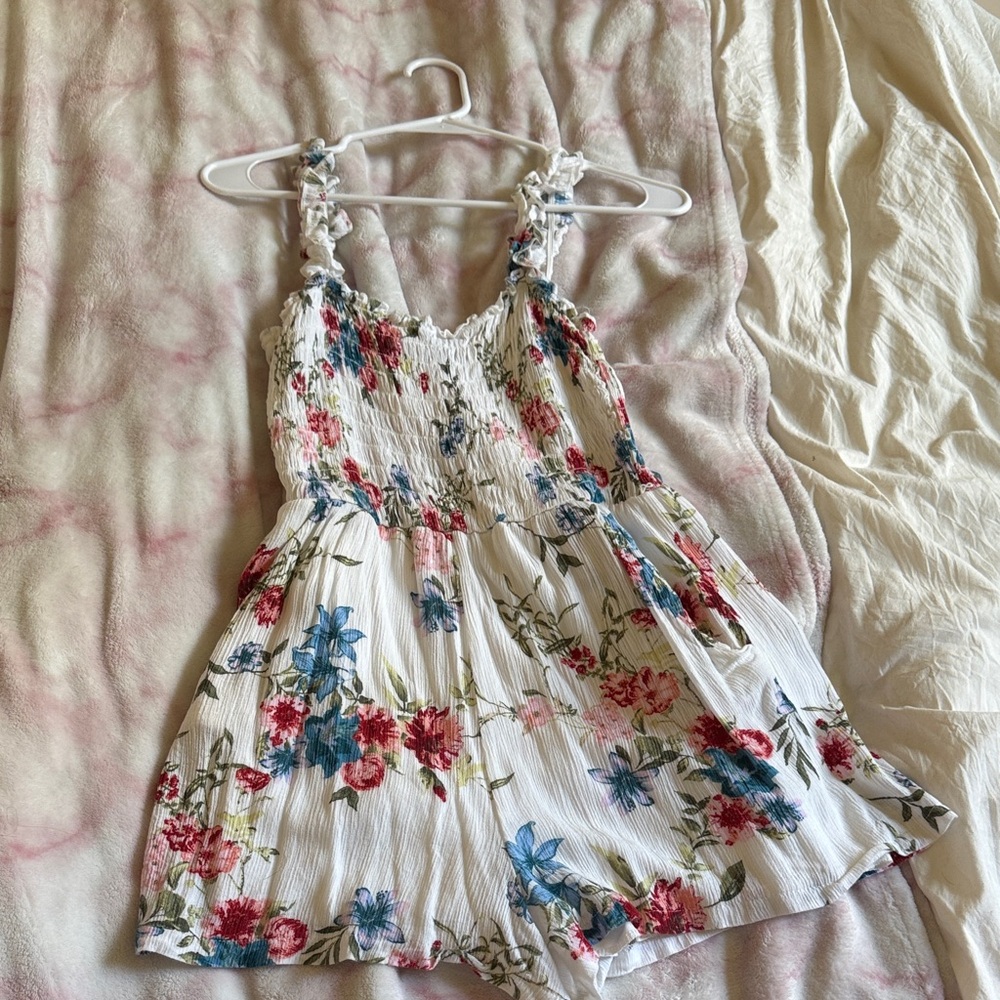 Floral Women’s Romper - White with Red and Blue Accents